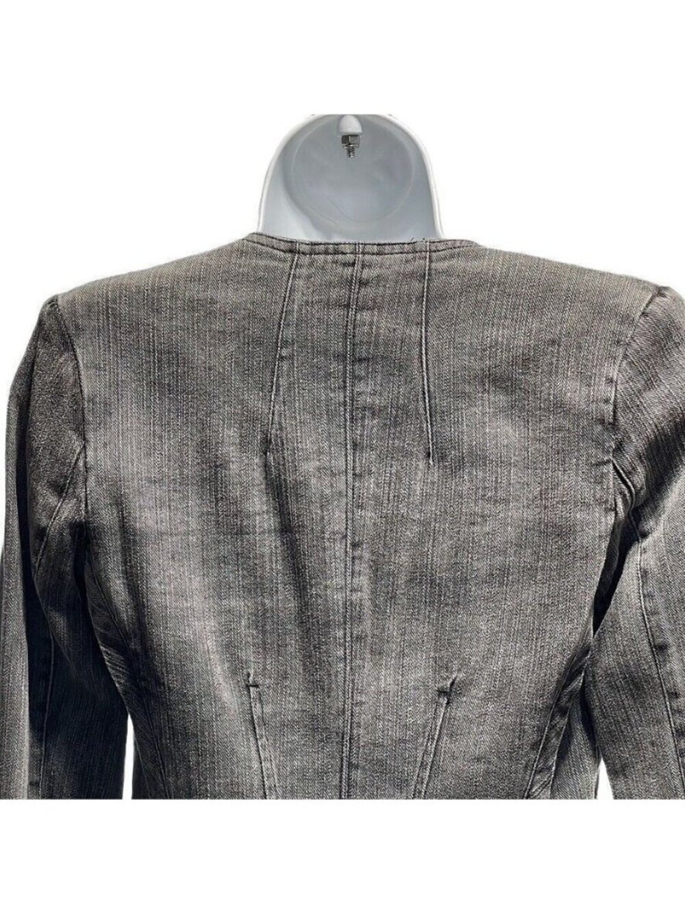 TOV HOLY G Denim Jacket Gray Cotton Embellished Moto Jean Jacket Women's Size S - Picture 11 of 16